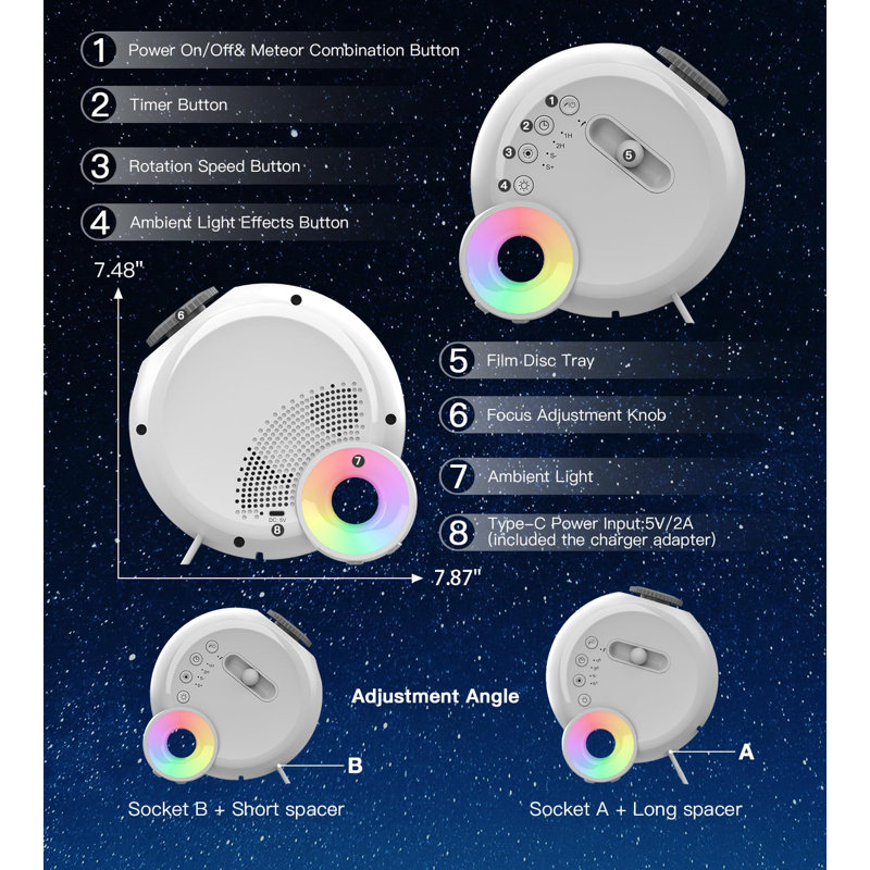 Galaxy Star Projector with Night Light & Timer for Kids