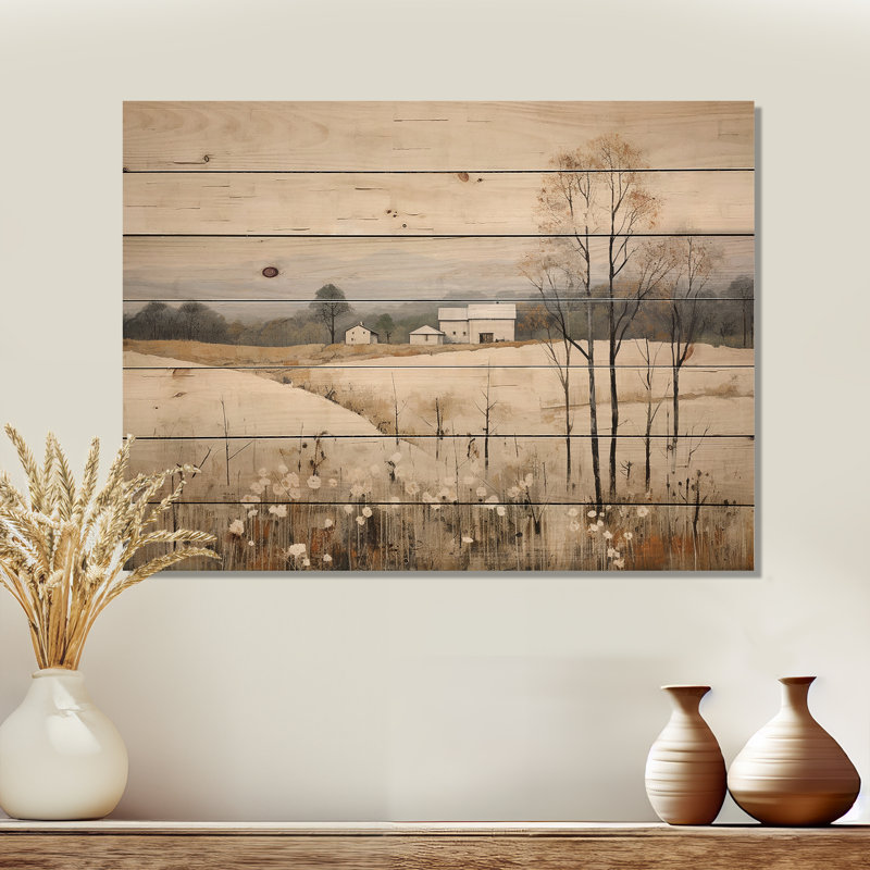 Paysage audacieux audacieux, paysage campagne I - campagne en bois sur bois de pin naturel, H 30 po x l 40 po