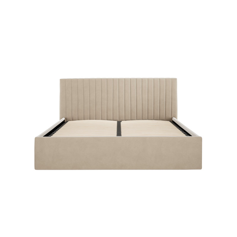 BERLIN UPHOLSTERED END LIFT OTTOMAN STORAGE BED, Double (4'6), Beige