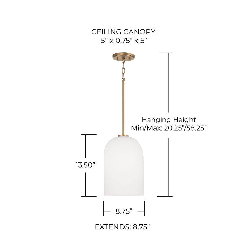 Luminaire suspendu en dôme à 1 lumière Hilvert, Laiton