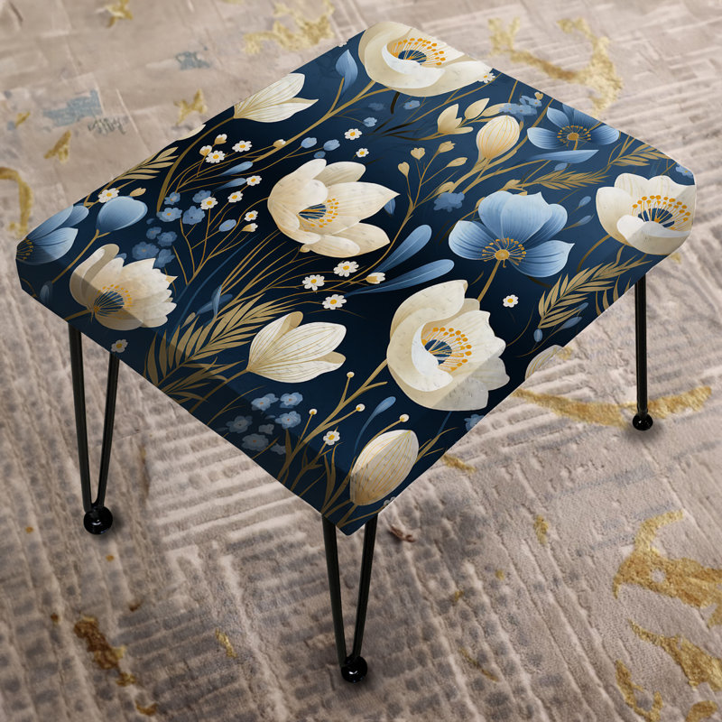 Blue Coastal Serene Floral Pattern - Floral Rectangle Ottoman