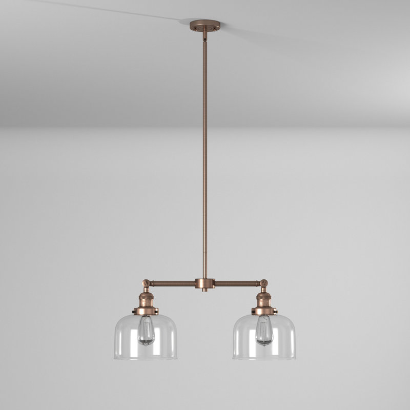 Large Bell 8" - 2 Light 21" Island Light, Plated Smoked, Antique Copper, No Bulb Included
