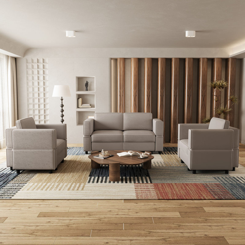 Ensemble de salon modulaire rembourré Elda, Velours gris velours