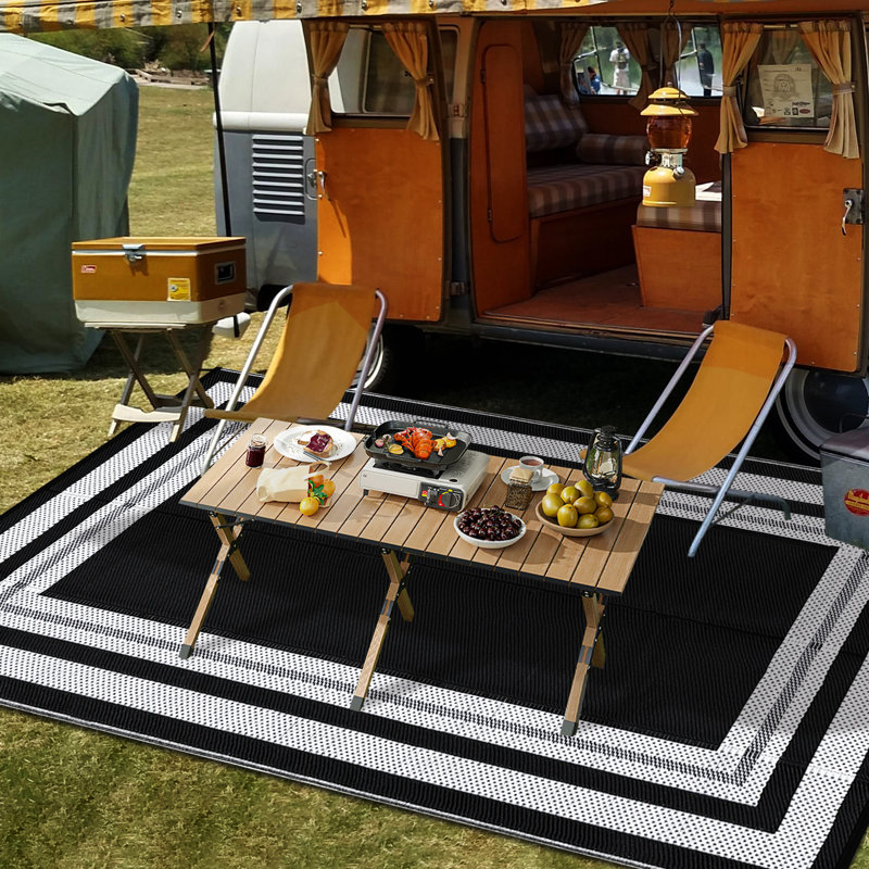 Bordered Design Outdoor Mats Plastic Straw Rug Outdoor Leisure Waterproof Carpet Garden Terrace Balcony Picnic Mat
