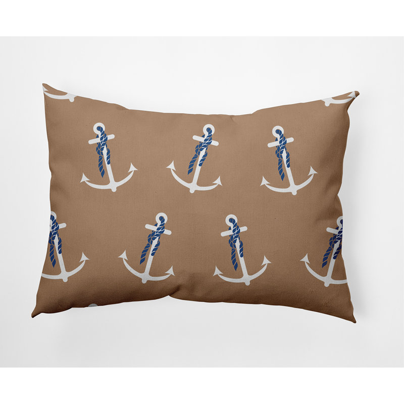 Anchor Whimsy Outdoor Reversible Throw Pillow, Taupe