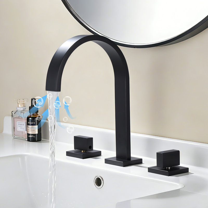  2-Handles Widespread Bathroom Sink Faucet With Drain Assembly, Matte Black
