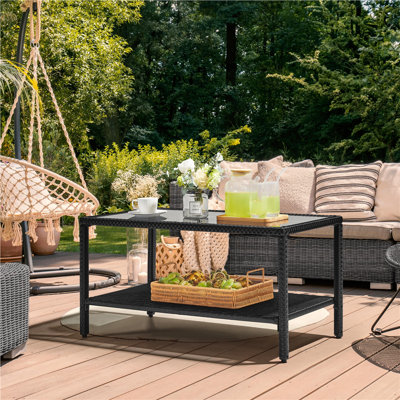 Rectangular Glass Outdoor Coffee Table - 92.5 cm W 50.5 cm D