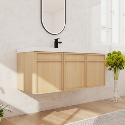 Meuble-lavabo mural simple 48 po avec lavabo en résine et meuble-lavabo mural 3 portes
