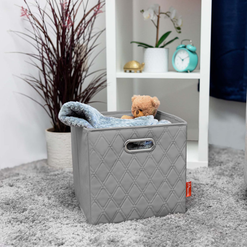 Jiaessentials Faux Leather Cube or Bin Set, Grey, 13" H x 13" W x 13" D