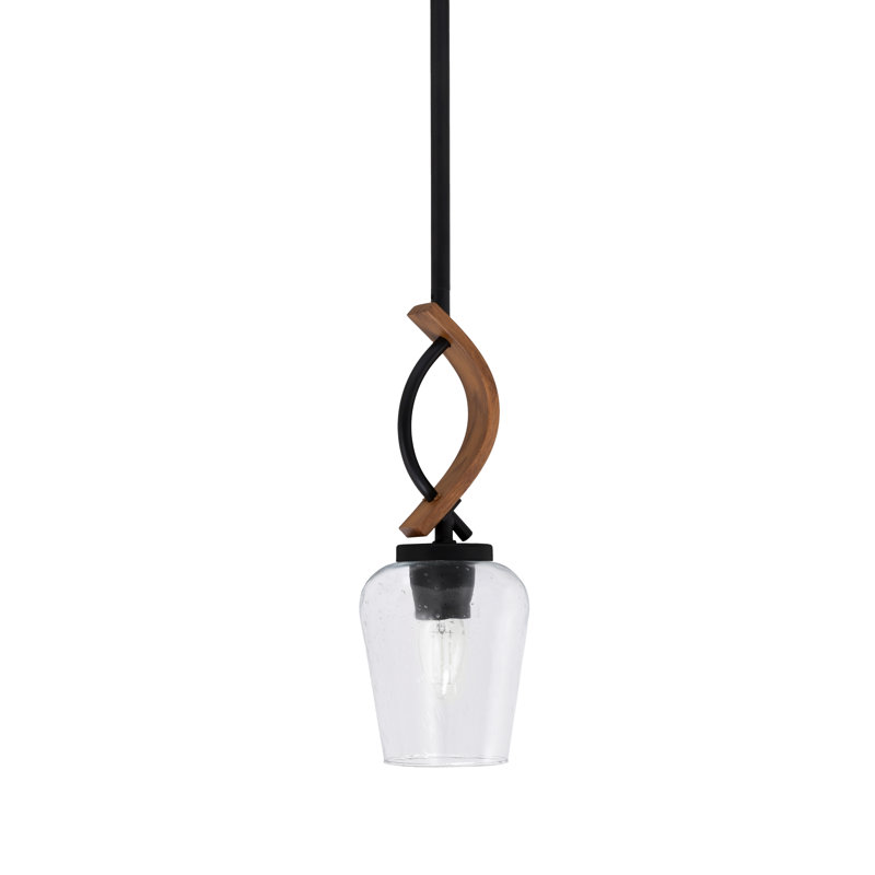 Mini-luminaire suspendu avec tige de verre Hallmann avec verre transparent de 5 po, Noir mat / bois peint