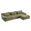 Grands canapés modulaires en chenille verte, fauteuil en bambou et salon