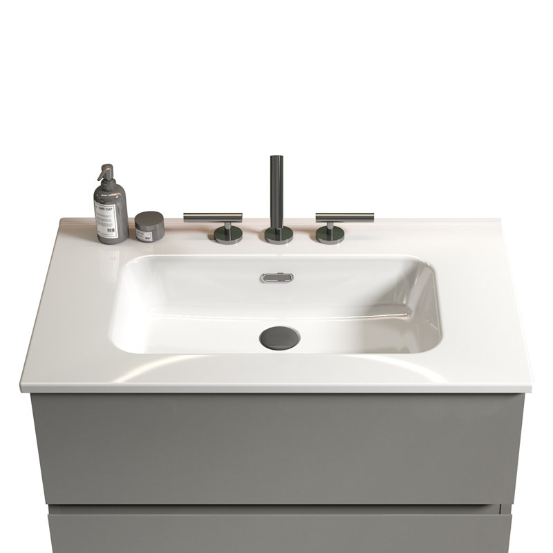 Bb0930y331, vasque en céramique blanche intégrée avec trois trous de robinet pré-percés, robinet et ensemble de drain non inclus