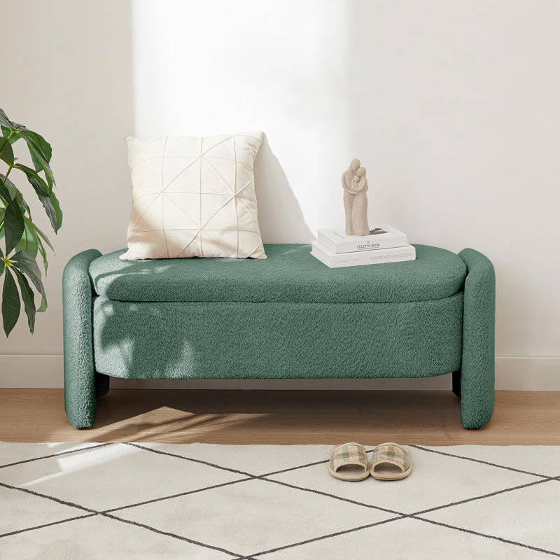 Ottoman Oval Storage Bench 3D Fabric Bench With Large Storage Space, Green