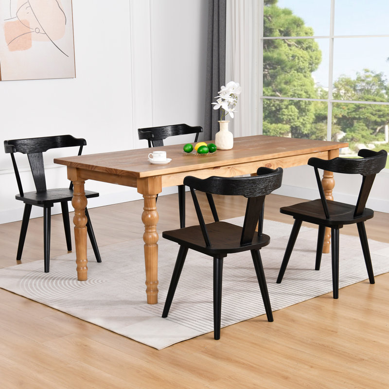 Chaises de salle à manger noires en bois massif avec dossier incurvé, 4