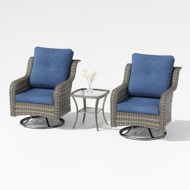 Chaise pivotante en osier pour 2 personnes avec coussin, Gris, Marine