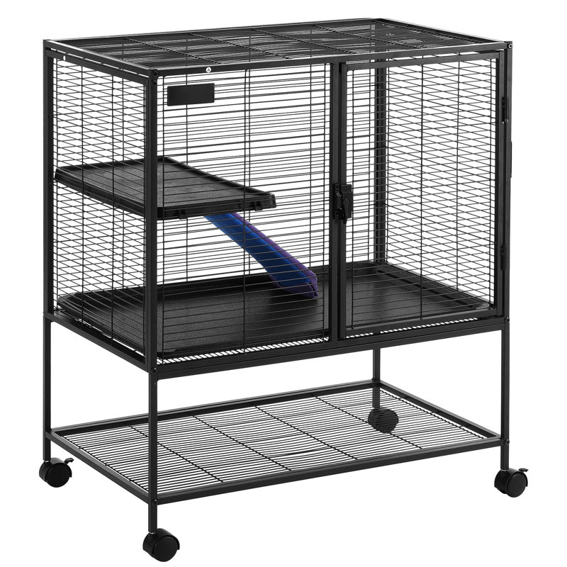 Cage à roulettes de 36 po pour plusieurs petits animaux, 2, espacement en filet étroit, grilles amovibles, cage à 2 fenêtres à ouverture ouverte, profondeur, rampe recouverte de tissu, plateau coulissant facile à nettoyer, stable