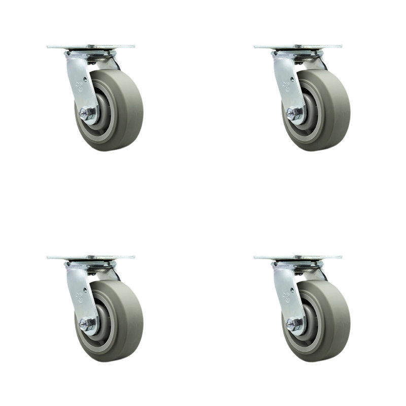 5 Inch Thermoplastic Rubber Caster Set with Roller Bearing and Swivel Lock SCC|SCC-30CS520-TPRRF-BSL-4
