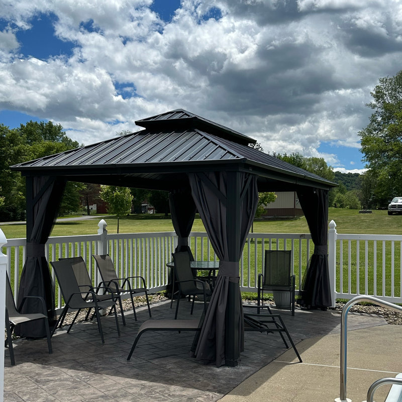 Gray and Navy Blue 10' x 14' Aluminum Hardtop Gazebo with Steel Roof
