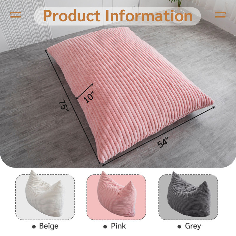 Lit à billes convertible 3 en 1, H 11 po x l 54 po x P 75 po, Velours côtelé rose
