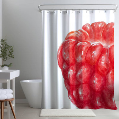 Raspberry Red Kitchen – Home Decor Illustrative – Polyester Shower Curtain, Dye Sublimation Print, 71" W × 74" L