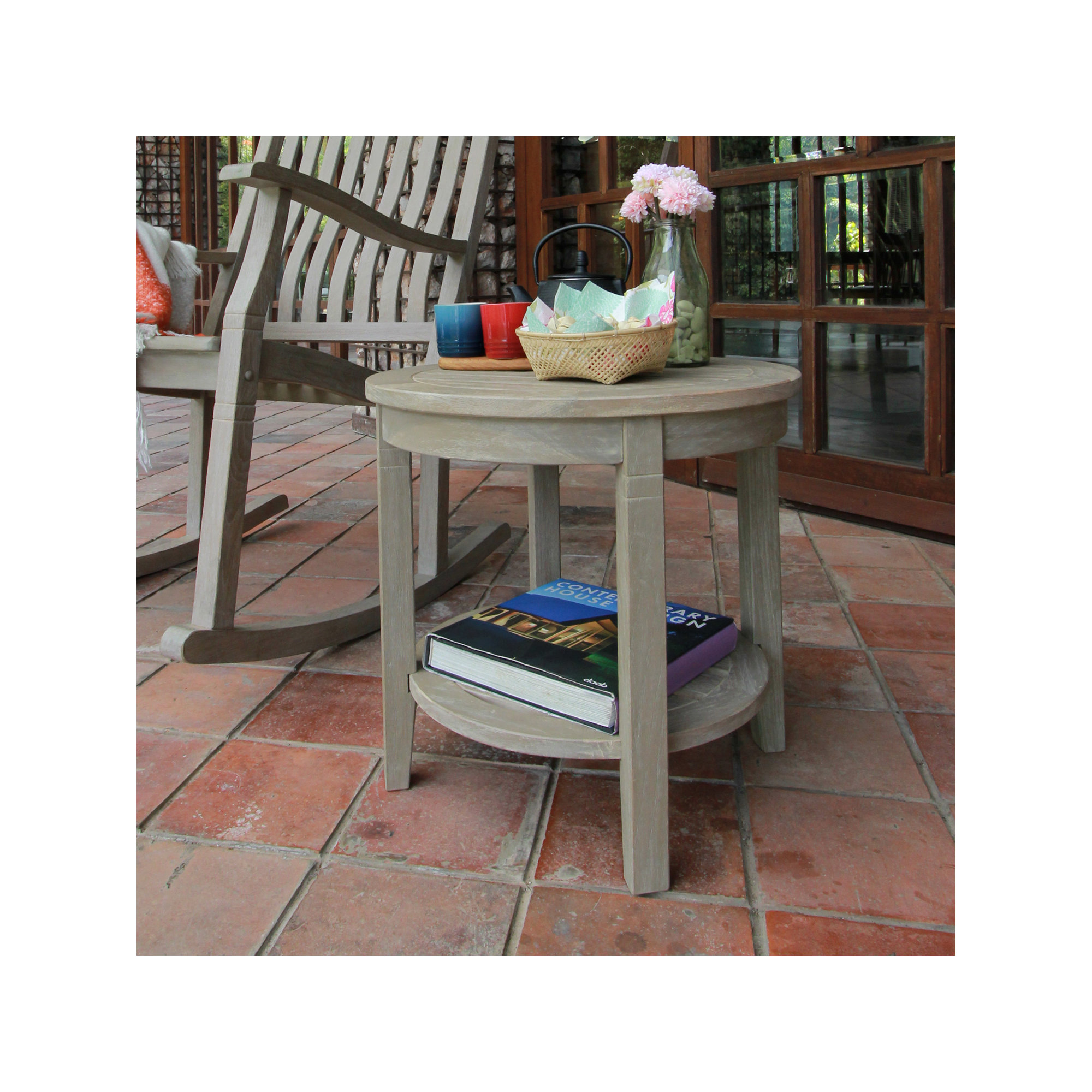 Sawyer 2-Person Teak Outdoor Seating Group, Weathered Gray