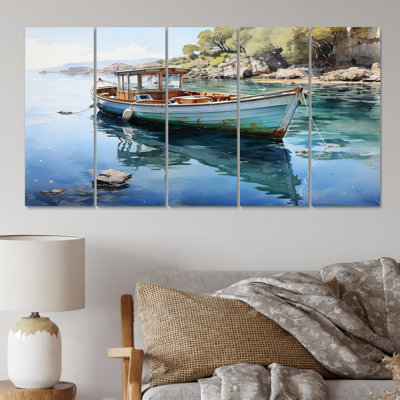 Anchored Boat III - reproduction sur toile côtière - 5 panneaux égaux
