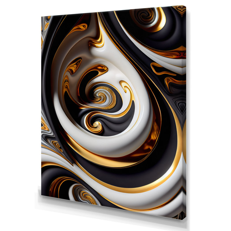 Or et noir vitrail spirale IV - reproduction sur toile, H 20 po x l 12 po x P 1 po, Toile tendue