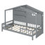 Lit simple avec tablettes, lit maison avec fenêtre et bande lumineuse étincelante sur le toit, gris