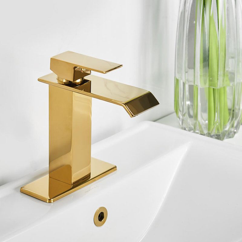 Robinet pour salle de bain à un trou Almeta, Or, Oui