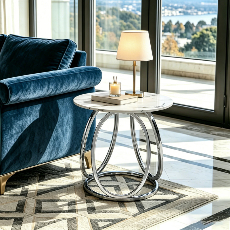 End Table, Silver, Calacatta White