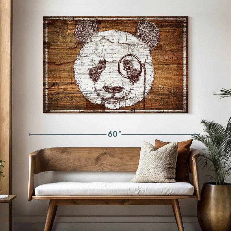 Brampt Panda On Wood, 34" H x 51" W