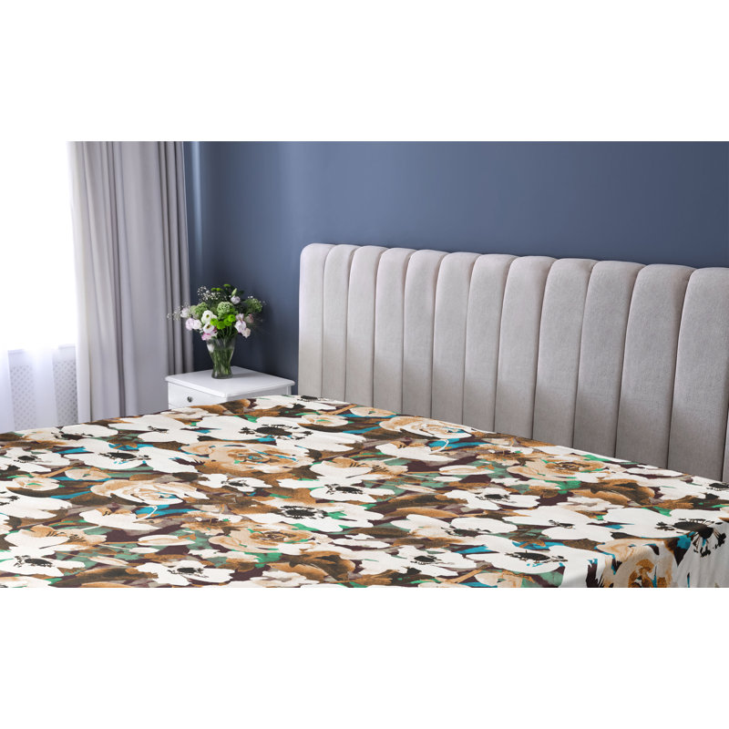 Drap-housse Ambesonne Earthy Flowers Rose Anemone Detais Ginger Chocolat Blanc