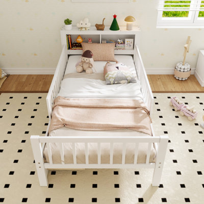 Minimalist Style Guardrails Wood Platform Bed With Storage Drawers And Headboard Storage Rack