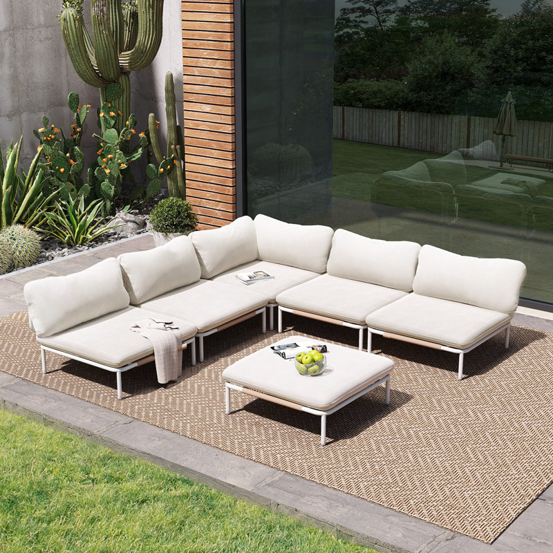 126'' Aluminum Outdoor Patio Sectional (Set of 4), Beige, 8
