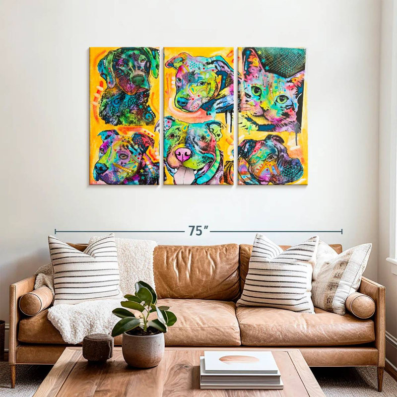 Brampt 5 Dogs And A Cat, 36" H x 57" W