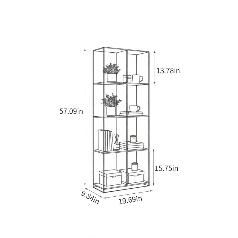 Bibliothèque moderne minimaliste en acrylique transparent, 57.09" H x 19.69" W x 9.84" D