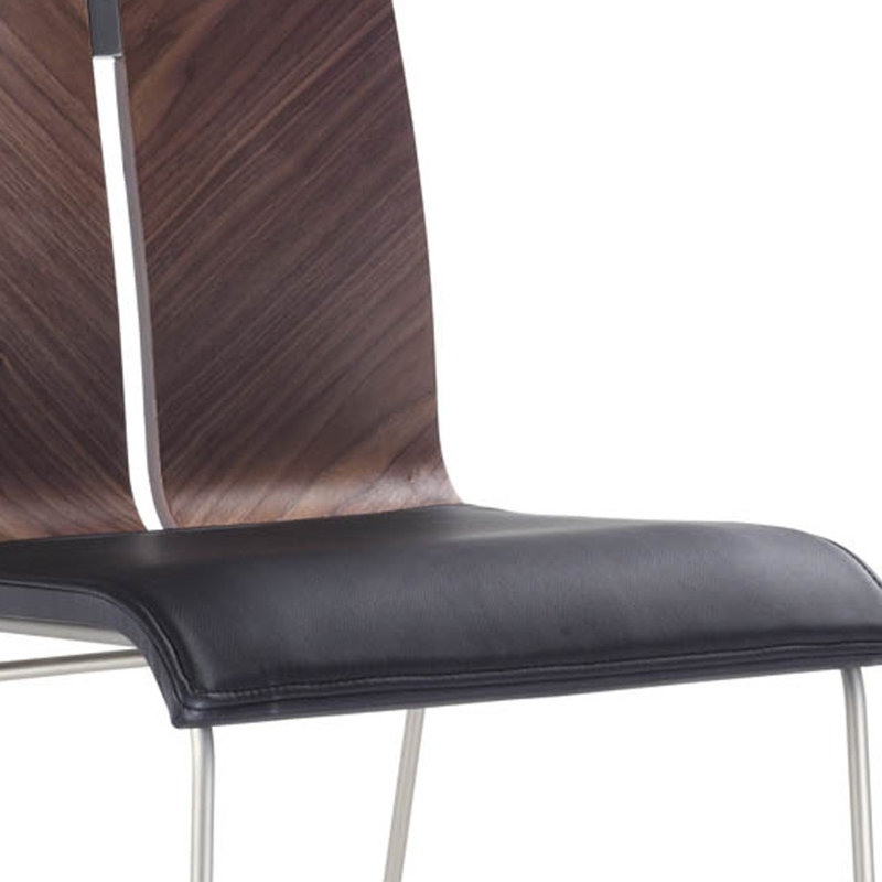 Ensemble de deux chaises d'appoint de salle à manger rembourrées en similicuir noir et argent, Noir / brun