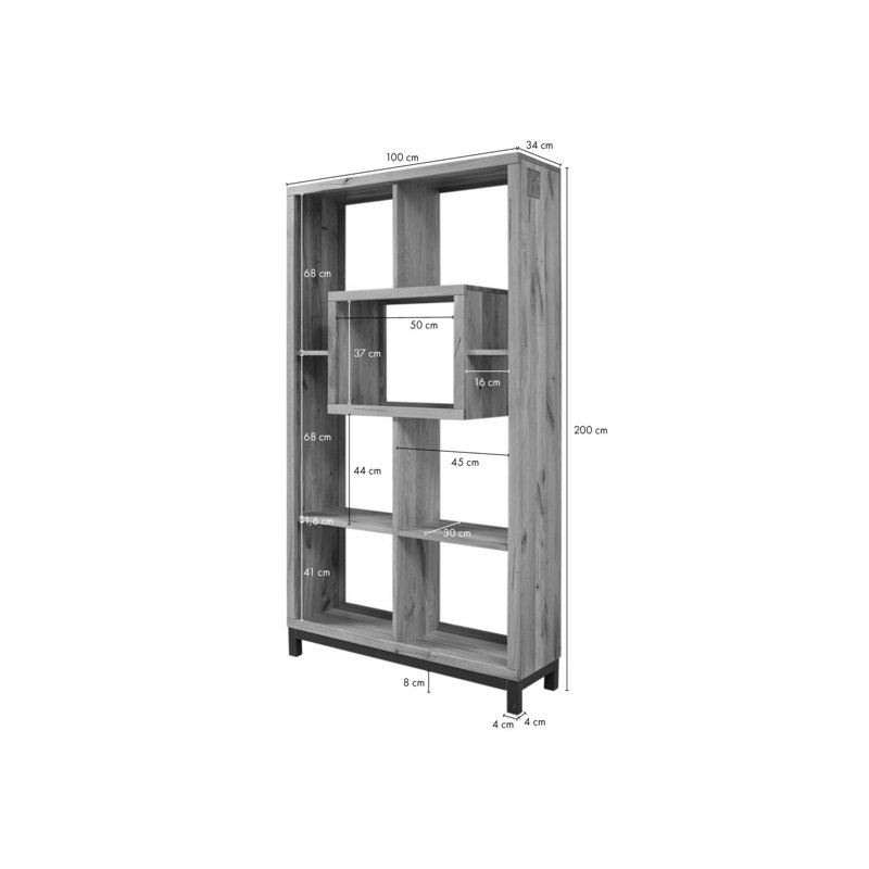 Villanders 200cm H x 100cm W Solid Wood Geometric Bookcase, Natural