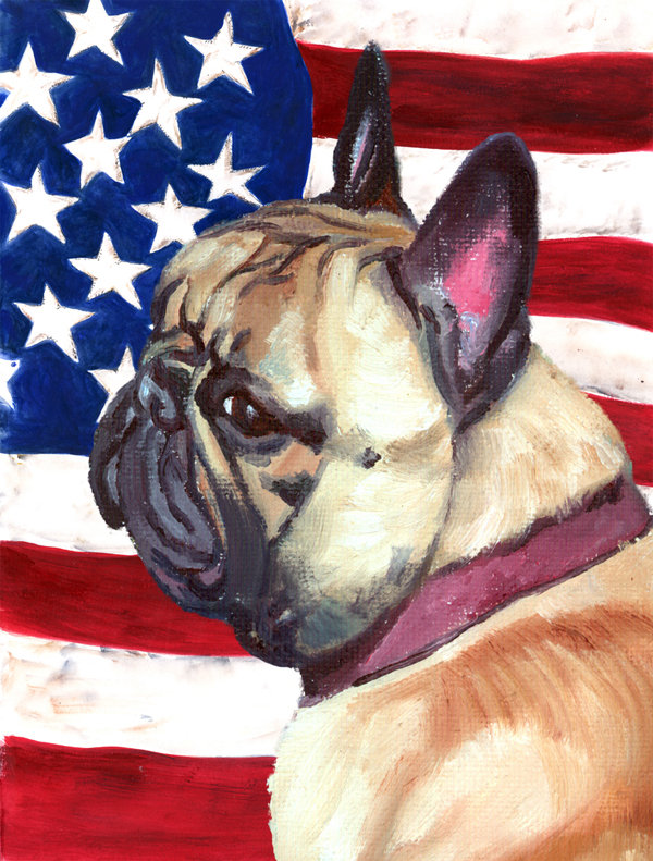 2 côtés en polyester de 2 côtés american drapeau de jardin, Bouledogue français beige