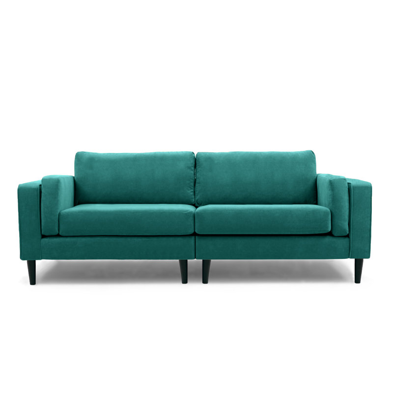 Deavian Velvet Sofa, Teal, Natural, 4