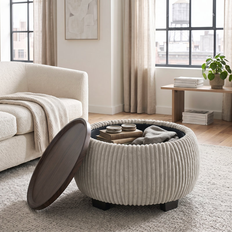 Repose-pieds rond avec rangement, Light Gray