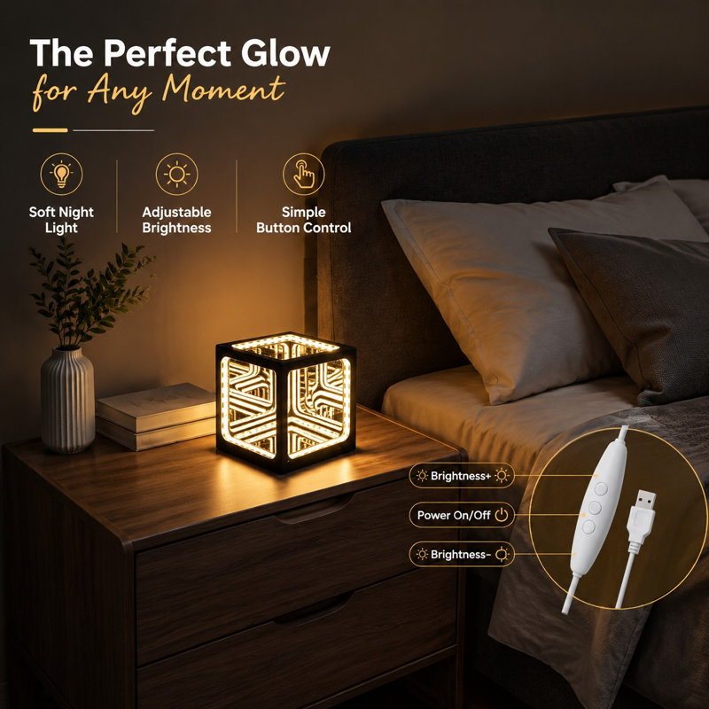 Adjustable-Brightness Lighting in a 4D Infinity Mirror Cube Lamp Design