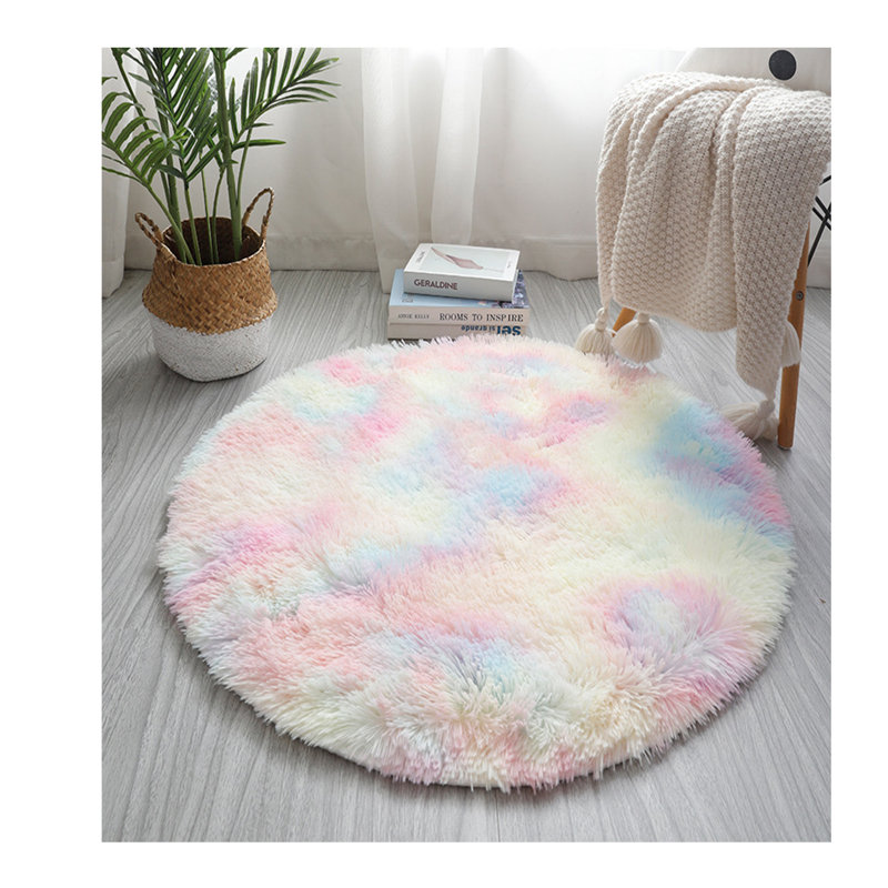 Tapis rond rose en microfibre tissé à la main Ellanah, Rond 6 pi 7 po