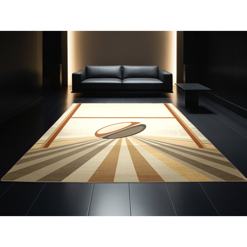 Machine Washable Seth Rugby Conversion Kick Classic Striped Rug in Beige – Beige Binding, 4x6