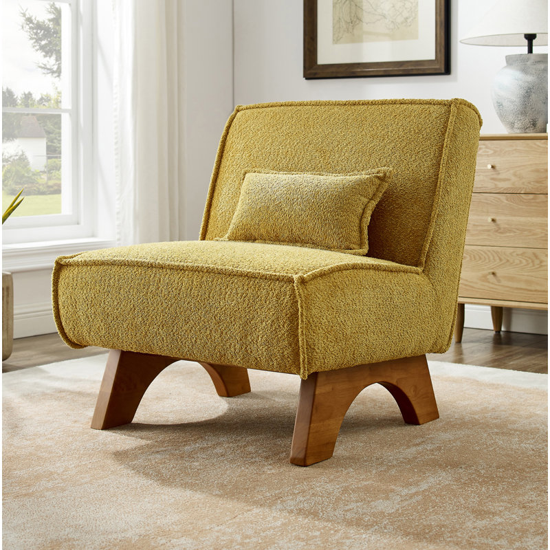 Drayk 29.5'' W Upholstered Accent Lounge Chair with Pillow, Yellow Boucle