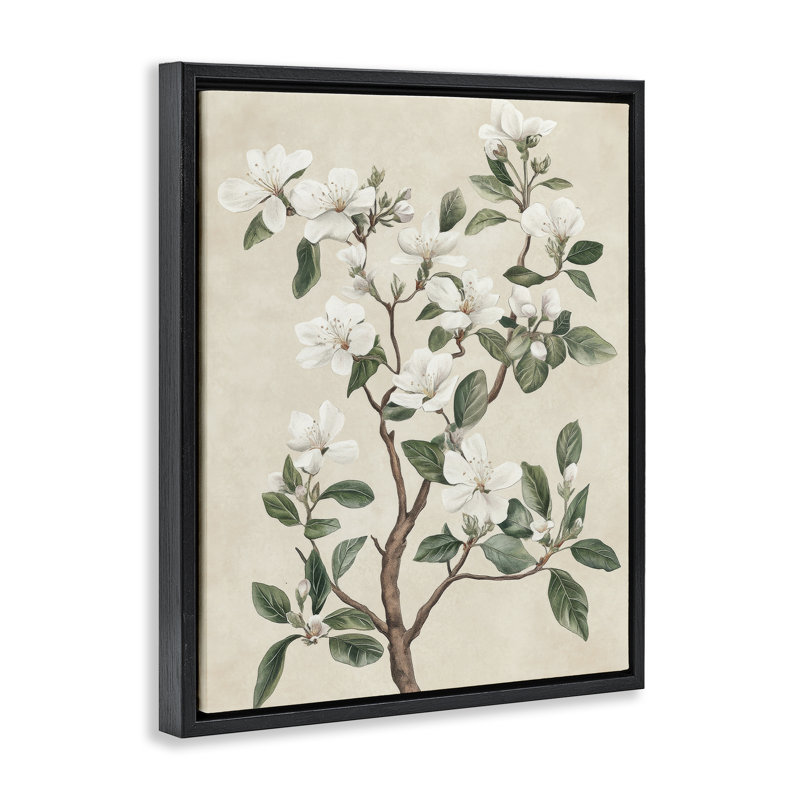 Cadre flottant blanc avec motif floral blanc, design Petal Prints Design, H 31 po x l 25 po, Cadre flottant noir de jais
