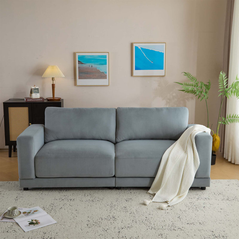 Sapkal Fabric Upholstered 2-Seater Sofa, Light Gray Velvet
