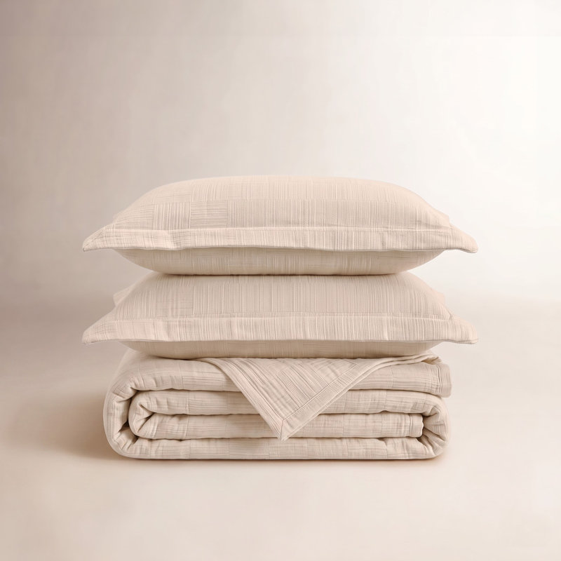 Ensemble de couvre-lit matelassé à motif géométrique moderne en coton Zenith , Beige