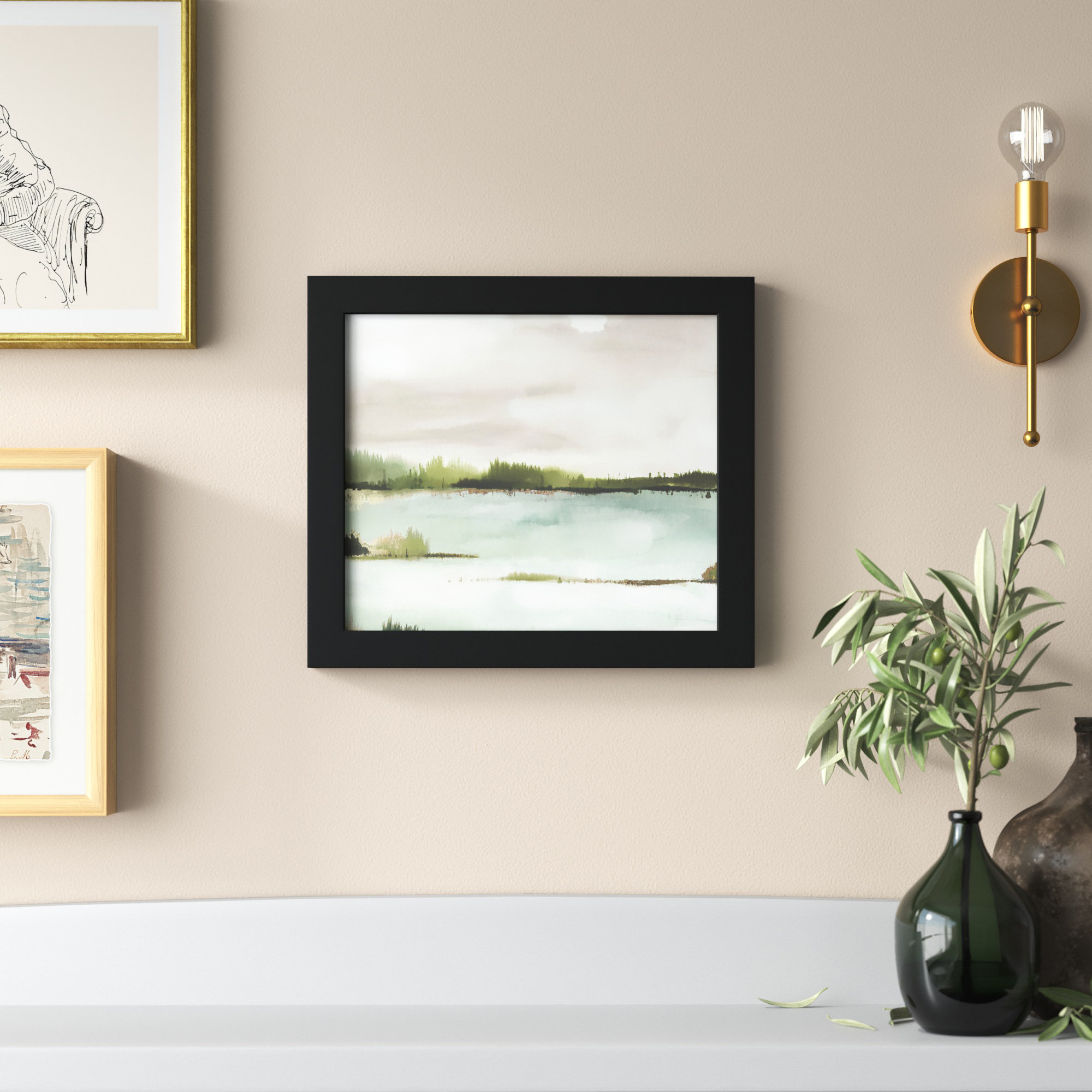 Silent Lake, 14" H x 16" W x 1.12" D, Black Framed