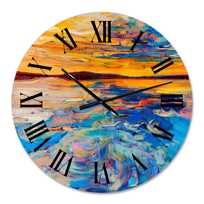 Orange coucher de soleil sur des vagues bleues - horloge murale nautique et côtière, Petit